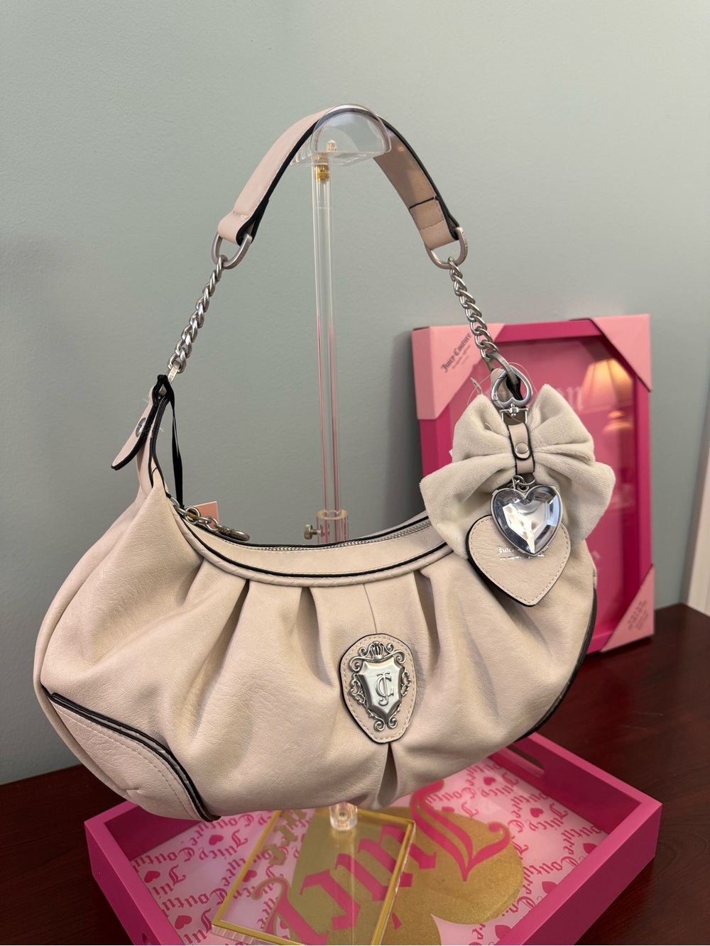 Juicy Couture Cream Shoulder Bag with Silver Accents